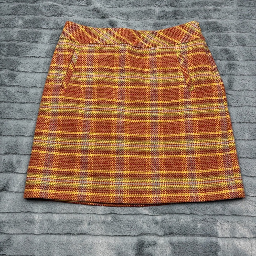 Talbots Petites Wool Blend Plaid Mini Skirt Orange Yellow Red Size 6P 11648